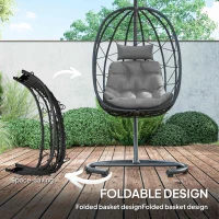 Outsunny Fotel wiszący zewnętrzny Fotel wiszący Egg Chair, odporny na warunki atmosferyczne, w tym poduszki, 102 cm x 102 cm x 195 cm, Ciemnoszary(m-4)