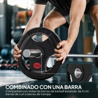 SPORTNOW Discos Pesas Olímpicos Agujero Ø50 mm 2x15 kg con Anillo Interior de Acero Triple Agarre para Mancuernas y Barras Negro(m-5)