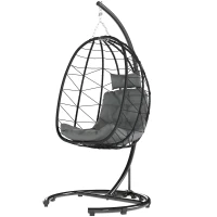 Outsunny Fotel wiszący zewnętrzny Fotel wiszący Egg Chair, odporny na warunki atmosferyczne, w tym poduszki, 102 cm x 102 cm x 195 cm, Ciemnoszary(m-10)