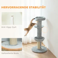 PawHut Katzenkratzbaum, Sisalpfosten, mehrstufig, Plüschstoff, hängende Kugel, Hellgrau(m-6)