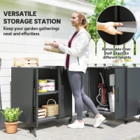 Outsunny Szafka ogrodowa z blatem do przesadzania, powierzchnią roboczą ze stali nierdzewnej, wyjmowaną półką, magnetycznymi drzwiami i kółkami(m-4)