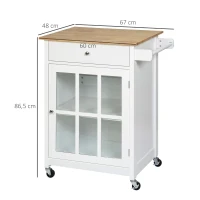HOMCOM Küchenwagen Küchenrollwagen Servierwagen mit Räder Schublade Weinablage MDF Gummiholz Weiß+Eiche 67 x 48 x 86,5 cm(m-3)