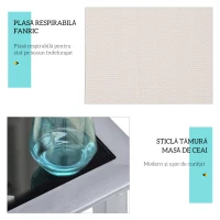 Outsunny Set de 2 Șezlonguri și Măsuță cu Blat din Sticlă, 59x169x66 cm, Crem(m-6)