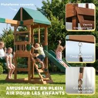 AIYAPLAY Aire de Jeux portique en Bois avec 2 balançoires et Toboggan, Mur d'Escalade et Terrasse Couverte, pour 3 à 8 Ans(m-7)