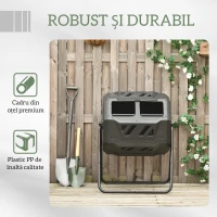 Outsunny Compostor Rotativ cu 2 Secțiuni și 8 Prize de Aerisire din Oțel și PP, 160L, 71x65x96 cm, Gri(m-7)
