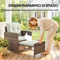 Outsunny Set Salotto da Giardino con 2 Poltrone, Tavolino e Poggiapiedi Salvaspazio, Marrone(m-4)