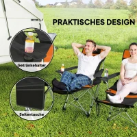 Outsunny Set van 2 opvouwbare campingstoelen hengelstoel met afneembare voetensteun, bekerhouder, draagbaar 120 kg Oranje(m-5)
