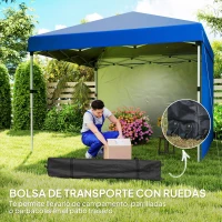 Outsunny Carpa Plegable Pop-up 3x3 m con 2 Paredes Laterales Anti-UV Altura Ajustable Sacos de Arena y Bolsa de Transporte Azul(m-8)