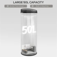 HOMCOM 50-litrowy kosz na śmieci z czujnikiem i funkcją Soft-Close, bezdotykowy kosz ze stali nierdzewnej dla higienicznych kuchni, biur, w kolorze srebrnym(m-5)