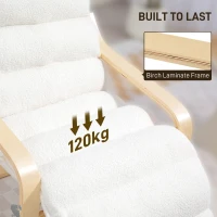 HOMCOM Birch Wood Lounge Chair, Upholstered Recliner Lounge Seat with Adjustable Footrest, Modern Armchair for Living Room, Bedroom, Balcony, Office, White(m-7)