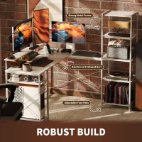 HOMCOM Biurko narożne w kształcie litery L z stacją ładowania, biurko komputerowe z podstawką na monitor i półkami, do biura domowego, biura, białe(m-7)