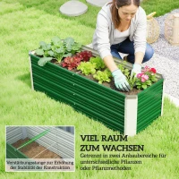 Outsunny Metalen verhoogde plantenbak, 2 aparte plantgebieden, open bodem, eenvoudige montage, 125 x 47 x 40 cm, groen(m-4)