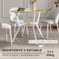 HOMCOM Mesa de Comedor Redonda para 2 Personas Mesa de Cocina Industrial Patas Curvadas de Acero 90x90x76 cm Natural y Blanco(m-5)