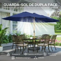 Outsunny Chapéu de Sol Duplo com 48 Luzes LED 459x266x235 cm Base Incluida Manivela Sacos de Areia Azul Escuro(m-4)
