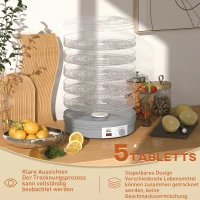 HOMCOM 5-laags voedseldehydrator, 245W droogoven met instelbare temperatuurregeling, Grijs(m-5)