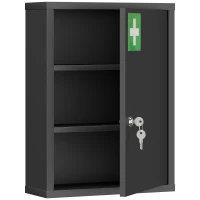 kleankin Medizinschrank zur Wandmontage mit Schloss, 3-stufiger Stahl-Wandschrank, 40 x 15 x 53,5 cm, Schwarz(m-1)