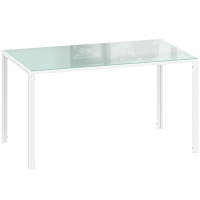 HOMCOM Mesa de Refeição de Vidro Mesa Retangular para 6 Pessoas com Pés de Metal  140x80x75 cm Branco
