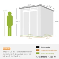 Outsunny Tuinhuis 2,89 m², Tuinschuur met houtlook 3 ramen Dubbele Deur Ventilatie Bodem Slot, 182 x 182 x 196 cm(m-3)
