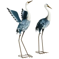 Outsunny Heron Garden Statues, Standing Garden Ornament, Metal Garden Gift with Stakes, Blue & White(m-10)