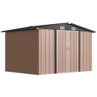 Outsunny Abri en métal 305 x 245 cm, Abri de jardin robuste avec 4 aérations et portes doubles avec serrure, Marron(m-6)