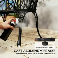 Outsunny Ławka ogrodowa 2-osobowa z odlewanego aluminium, odporna na warunki atmosferyczne, z oparciem w kształcie tulipanów i motywem kwiatowym, 99 x 57 x 78 cm(m-5)