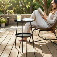 Outsunny Patio Side Table, 2-Tier Round Coffee End Table for Garden Balcony Living Room Bedroom, Black(m-9)