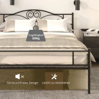 HOMCOM Bettgestell aus Metall mit Kopfteil, 300 kg Belastbarkeit, 145L x 211B x 106H cm, Schwarz(m-5)