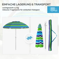 Outsunny Strandparasol Ø178 cm UV 40+ windbestendig stabiele parasol verstelbare hoogte met kantelfunctie ventilatie draagtas multicolor(m-7)