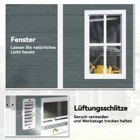 Outsunny Tuinhuis 2,89 m², Tuinschuur met houtlook 3 ramen Dubbele Deur Ventilatie Bodem Slot, 182 x 182 x 196 cm(m-5)