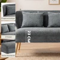 HOMCOM 2-Sitzer-Sofa, kleines Chenille-Sofa mit Flügelrücken, dickem Sitz, Gummibaumholzfüßen, Grau(m-5)