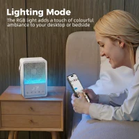 HOMCOM Desk Fan with Humidifier and RGB Light Portable Table Fan with 550ml Water Tank White(m-7)