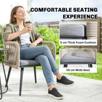 Outsunny Zestaw 2 krzeseł ogrodowych, odporne na warunki atmosferyczne, z podłokietnikami, poduszkami, ramą metalową, do 120 kg, jasnoszary(m-6)