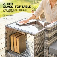 Outsunny Rattan Bistro Set, 3 Piece Garden Furniture Set with 2 Tier Glass Top Table and Cushions, Mixed Grey(m-7)