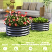 Outsunny 2-delige set verzinkte plantenbakken, Ø60 x 30H cm bloempotten met open bodem voor diverse planten, Donkergrijs(m-7)