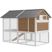 PawHut Pollaio in legno con recinto, nido, rampa e vassoio estraibile per 4 galline, 200x104x145 cm, Marrone(m-6)