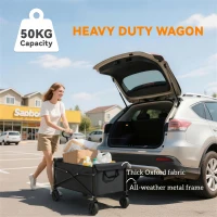 Outsunny 81L Festival Trolley on Wheels, Compact Garden Folding Trolley Cart with Adjustable Handle 80L Black(m-7)