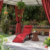 Outsunny Bain de soleil pliante dossier réglable sur 5 niveaux, plateau, appuie-tête, poche latérale 60x190x31cm, rouge(m-10)