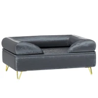 PawHut Sofa dla Psów, Łóżko dla Psa, Pokrycie Pralne, dla Małych Psów do 10kg, Drewniana Konstrukcja, 76x53,5x34cm, Szary(m-1)