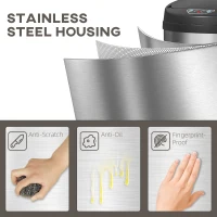 HOMCOM 50-litrowy kosz na śmieci z funkcją Soft-Close, bezdotykowy kosz ze stali nierdzewnej dla higienicznych kuchni, biur, kolor srebrny(m-6)