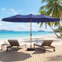 Outsunny Sombrilla Doble de Jardín 4,7x2,8 m con Base Incluida Manivela Sacos de Arena Protección UV Impermeable Azul Oscuro(m-9)