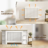 HOMCOM Cubre Radiadores con Estantes Cubreradiador de MDF Diseño Moderno de Listones para Salón Dormitorio 152x19x83 cm Blanco(m-5)