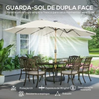 Outsunny Chapéu de Sol Duplo com 48 Luzes LED 459x266x235 cm Base Incluida Manivela Sacos de Areia Creme(m-4)