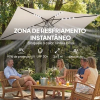 Outsunny Chapéu de Sol de Jardim com 24 Luzes LED Solares Cobertura Inclinável Poste Metálico 29x25 m Creme(m-6)