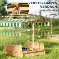 Outsunny Sandkasten 106x106 cm Kinder Sandbox aus Holz mit höhenverstellbar Abdeckung Sitzbänken Rücklehnen Hellbraun(m-4)