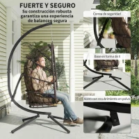 Outsunny Silla Colgante Huevo con Soporte Cesta Plegable Cojín Reposacabezas Funda Protectora y Cuerda Carga 120 kg Marrón(m-6)