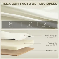HOMCOM Sofá de 3 Plazas de 181 cm Tapizado en Terciopelo con Cojines Gruesos Patas de Metal Blanco Crema(m-4)