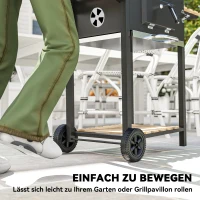 Grill węglowy ze stali nierdzewnej, mobilny, z pokrywą, termometr(m-9)