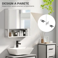 HOMCOM Mobile Bagno a Parete con Specchio, Armadietto con Mensola Regolabile e Ripiano Aperto, 60x16x60 cm, Bianco(m-8)