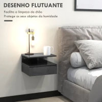HOMCOM Conjunto de 2 Mesas de Cabeceira Flutuantes com Gaveta e Prateleira Aberta para Sala de Estar, 35x32x22,5 cm Preto Brilhante(m-4)