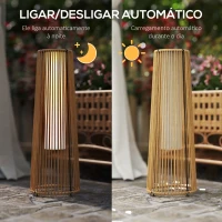 Outsunny Candeeiro de Pé em Ratã com Energia Solar LED 08 W Interruptor Automático Decoração Exterior Ø21,5x61 cm Madeira(m-5)